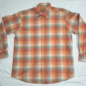 Alan Flusser Men's Size L Long Sleeve Button Down Shirt Multicolor Plaid, Cotton
